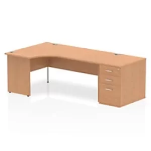 Image of Dynamic Wave Left Hand Office Desk with Panel End Leg Oak MFC Oak Colour Frame Impulse 1800 x 1200 x 730 mm