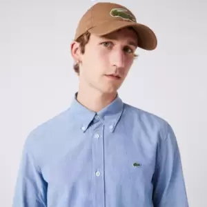 Image of Lacoste Mens Slim Fit Cotton Chambray Shirt Size 17½ Blue