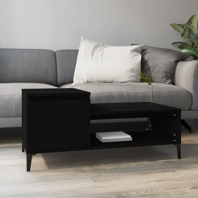 Image of Vidaxl Coffee Table Black 100X50X45cm Engineered Wood, Black 821133