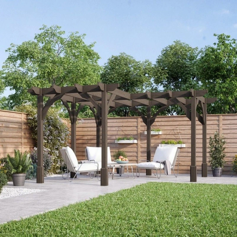 Image of Rutland County Garden Furniture Corner Pergola - Wood - L360 X W360 Cm - Rustic Brown
