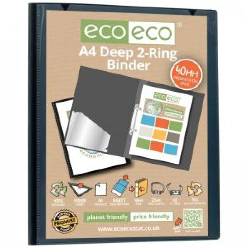 Image of Eco Eco A4 25mm 95% Recycled Presentation Deep Ring Binder Black eco047-S
