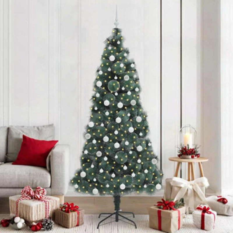 Image of vidaXL Artificial Pre-lit Christmas Tree with White Ball Set Green 210 cm, Green 3396181