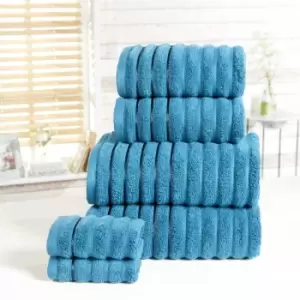 image of Towel Set 100% Cotton Teal Blue 6 Piece Bath Towel Hand Towel Face Cloth Ribbed