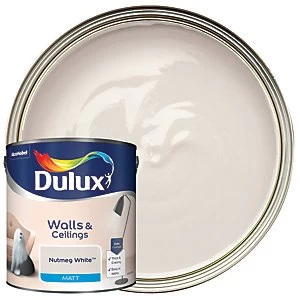 Image of Dulux Walls & Ceilings Nutmeg White Matt Emulsion Paint 2.5L