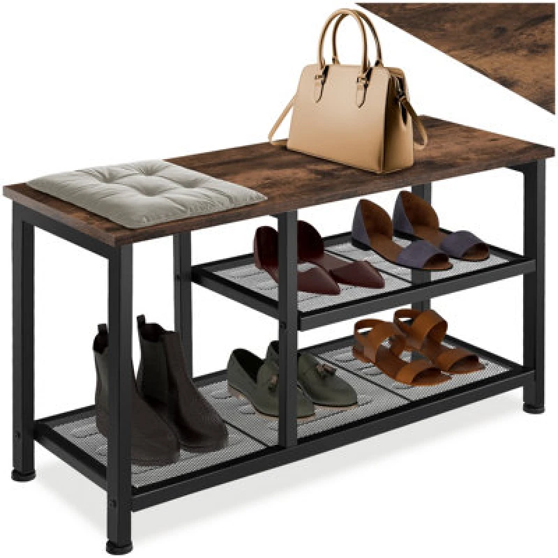 Image of Tectake Shoe Rack Taunton - Surface Shelf And 2 Grid Shelves, Industrial Style - Industrial Wood Dark, Rustic