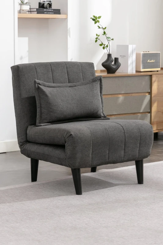 Image of More4Homes Harper 1 Seater Folding Clic Clac Fabric Living Room Lounge Futon Sofa Bed Charcoal, Grey 5.05574E+12