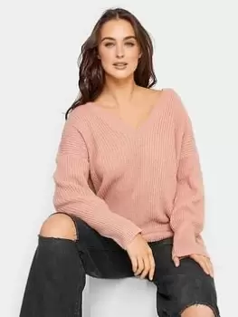 Image of Long Tall Sally Blush V Neck Jumper, Pink, Size 10-12, Women