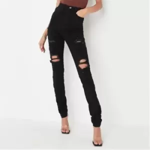 image of Missguided Tallsinner Distress Highwaisted Jean - Black