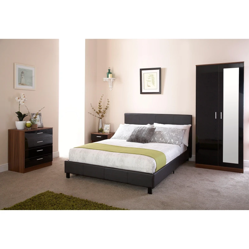 Image of GFW Bed in a Box 4ft6 Double Black Faux Leather Bed Frame