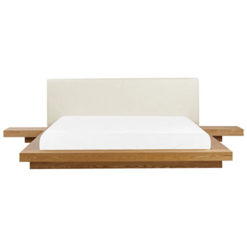 Image of Beliani Bed Faux Leather Zen 180 X 200 Cm (Eu Super King) Natural Ash Wood