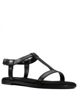 Clarks Bay Rosa Leather Flat T Bar Sandal - Black Combi, Size 4, Women