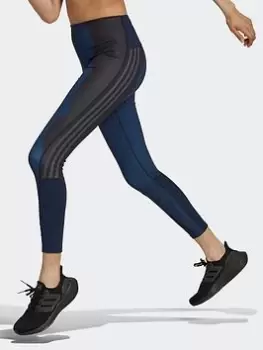 Image of adidas Marimekko Run Icons 3-Stripes 7/8 Running Tights, Dark Blue, Size L, Women