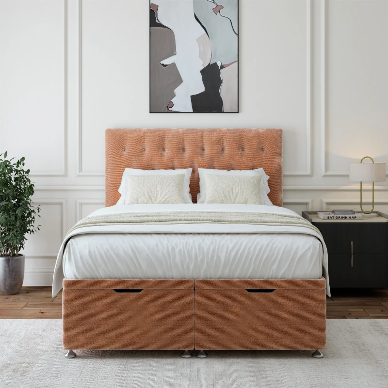 Image of Bedmaster Bedmaster Chenille Ottoman Divan Base And Button Headboard in Brown Size: Super King Brown Super King Unisex 7867868470160