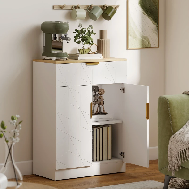 Image of HOMCOM Sideboard Storage Cupboard with Drawer for Living Room Entryway White White Unisex