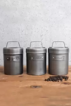 Image of Tea Coffee and Sugar Canisters in Gift Box Vintage-Style Metal