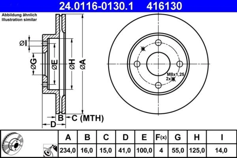 Image of ATE 24.0116-0130.1 Brake disc Vented, Coated Brake Disc (82)