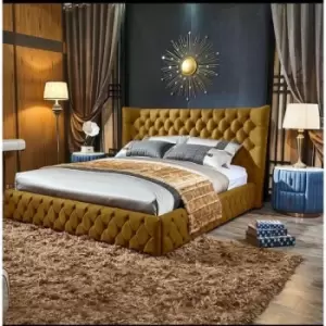 Image of Royale Upholstered Beds - Plush Velvet, Small Double Size Frame, Mustard - Mustard