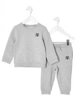 Image of River Island Mini RVR Sweat Jogpant Outfit Grey Size 12-18 Months Boys