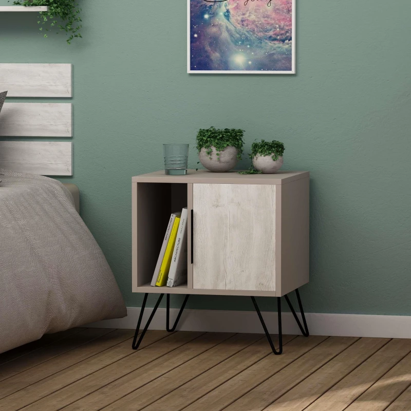 Image of Decortie Glynn' Modern Bedside Table with Metal Hairpin Legs 50cm Size: 1 Pack Multicolor Unisex 1 Pack