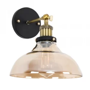 image of Wallace Steampunk Wall Light with Amber Glass Shade