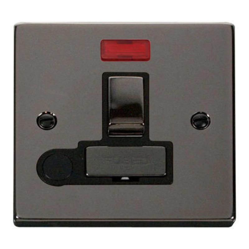Image of SE Home Black Nickel 13A Fused Ingot Connection Unit Switched With Neon With Flex Black