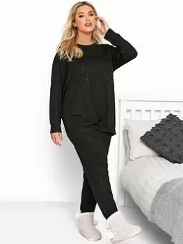 Image of Yours Glitter Soft Touch Lounge Set - Black, Size 26-28, Women