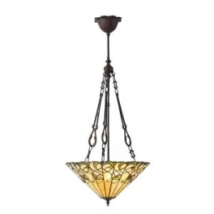 image of Jamelia 3 Light Medium Inverted Ceiling Pendant Bronze, Tiffany glass, E27