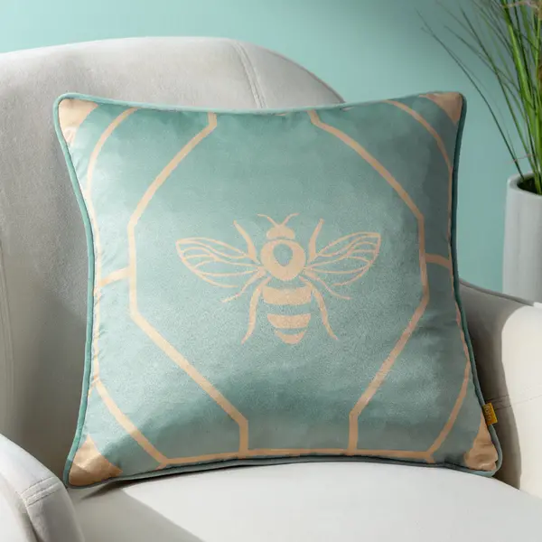 Image of Bee Deco Geometric Cushion Eau de Nil, Eau de Nil / 43 x 43cm / Polyester Filled