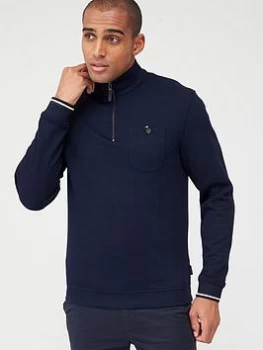 image of Ted Baker Long Sleeved Funnel Neck Sweatshirt - Navy, Size 2, Men