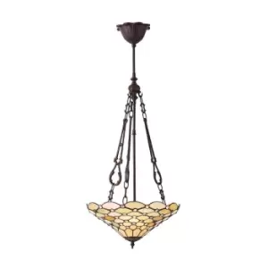 Image of Pearl 3 Light Medium Inverted Ceiling Pendant Bronze, Tiffany glass, E27