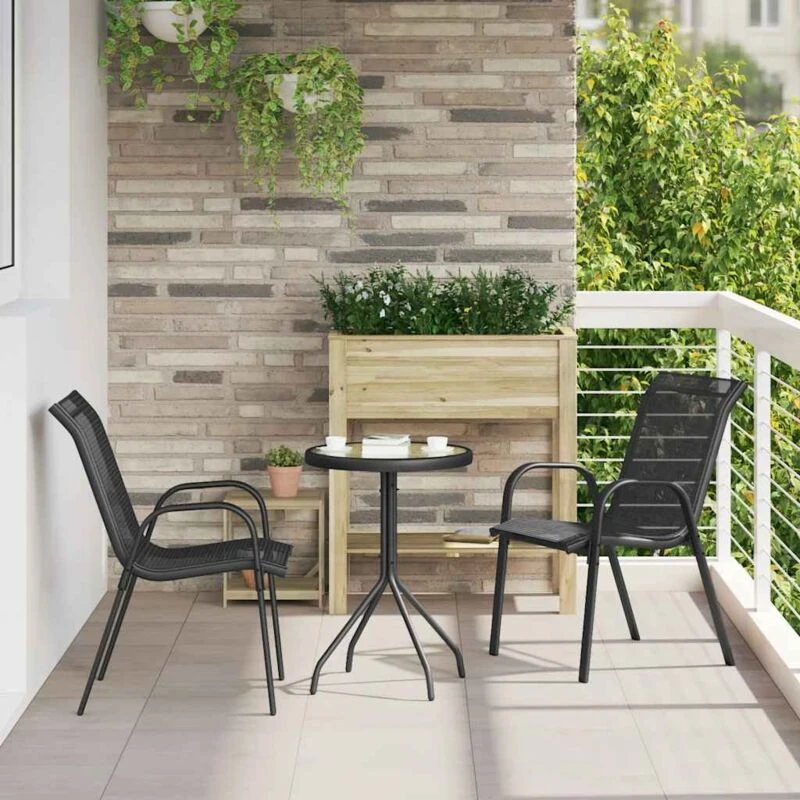 Image of VIDAXL Stackable Garden Chairs 2 pcs Black Textilene Fabric Vidaxl 8720286844786