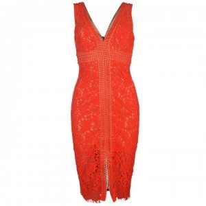 image of Bardot Lace Dress - FLAME Orange