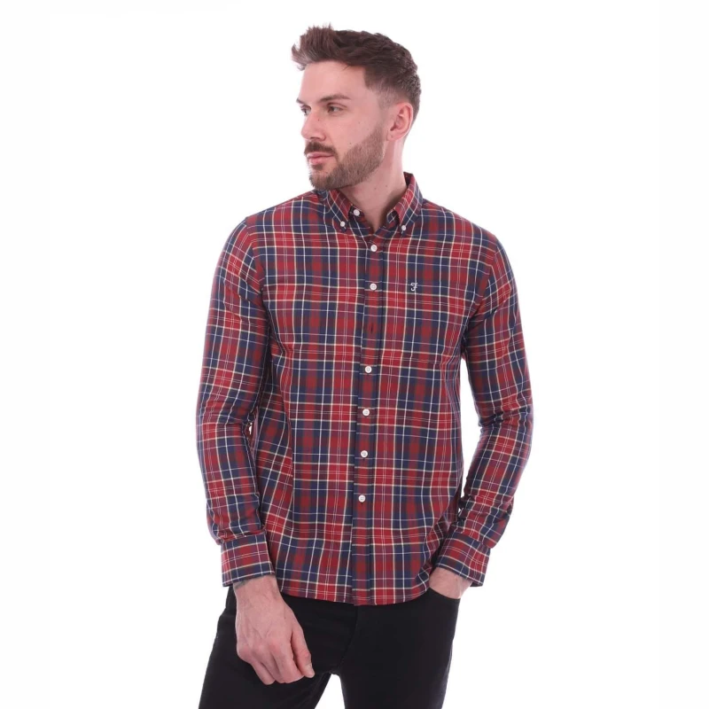 Image of Farah Edina Check Oxford Shirt - Red Red 2XL
