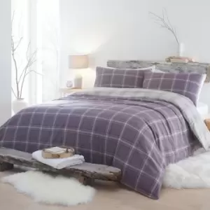 Image of Appletree Hygge Aviemore Check 100% Brushed Cotton Duvet Cover Set, Heather, Single