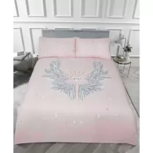 image of Angel Wings Glitter Stars King Duvet Quilt Cover Bedding Set Blush Pink - Rapport