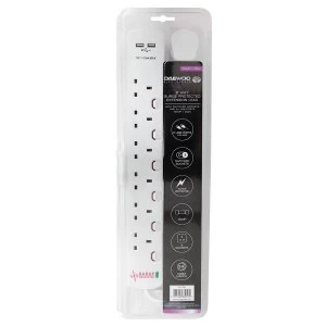 Image of Daewoo 6-Way 2m Switched USB Extension Lead with Surge Protection - White