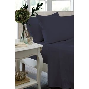 Image of Catherine Lansfield Navy Non-Iron Plain Dye Flat Sheet - King