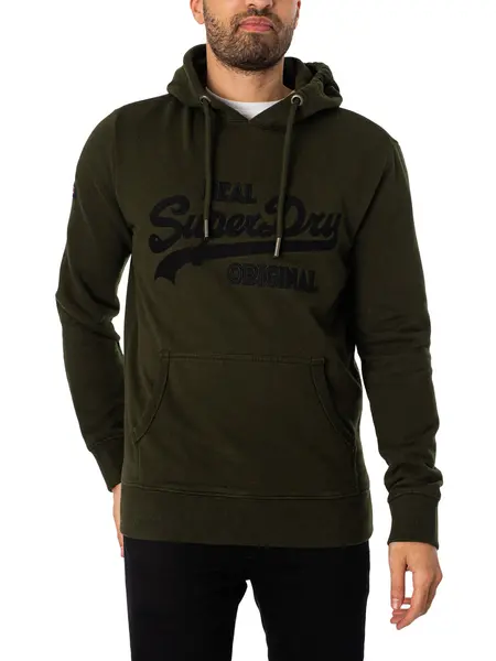 Image of Superdry Embroidered Pullover Hoodie Surplus Goods Olive Green L