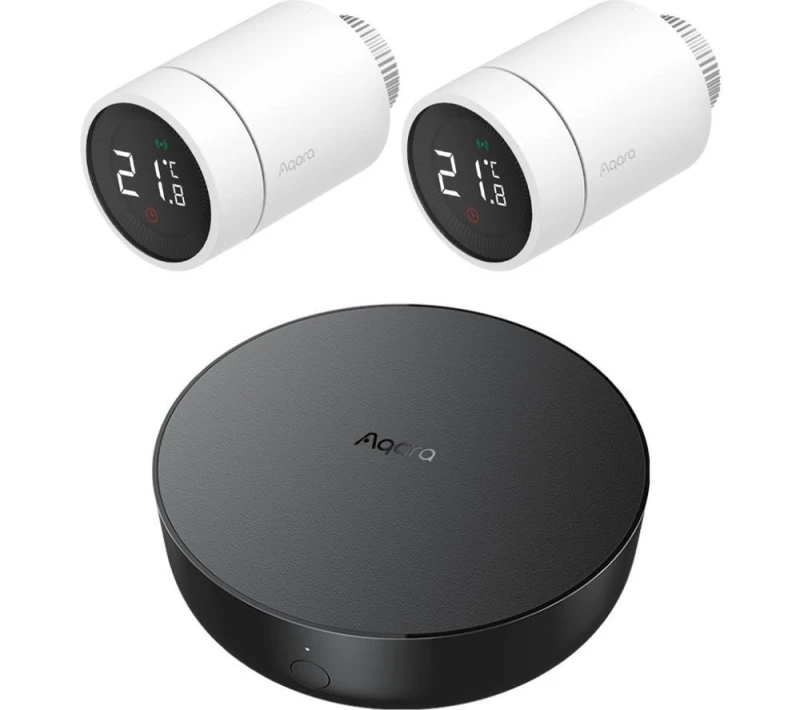 Image of AQARA E1 Wireless Smart Radiator Thermostat Starter Kit - Twin Pack, Black,White 5055167736298