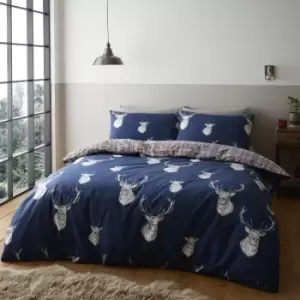 Image of Catherine Lansfield Stag Navy Duvet Cover and Pillowcase Set Navy