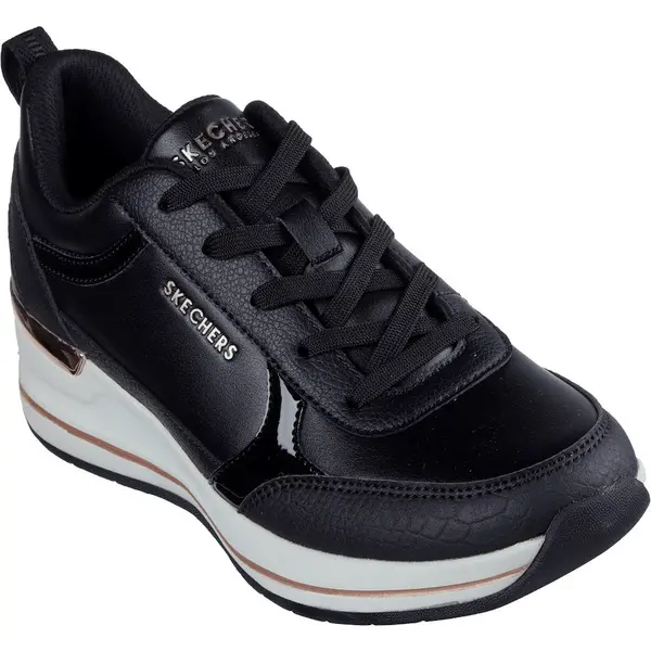 Image of Skechers Womens Billion 2 Fine Shine Mid Lace Up Trainers UK Size 4 (EU 37) Black SKE2262-BLK-4