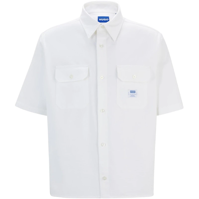 Image of Hugo Mens Ekyno Short-Sleeve Plain Shirt Open White male S