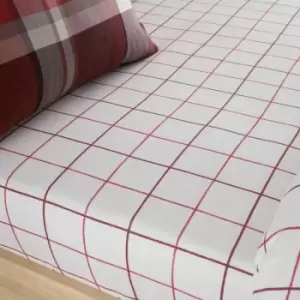 Image of Catherine Lansfield Brushed Tartan Check 12" Deep Fitted Sheet, Red, Double