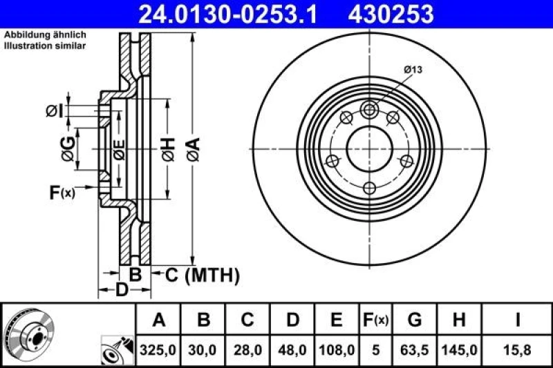 Image of Brake disc ATE 24.0130-0253.1