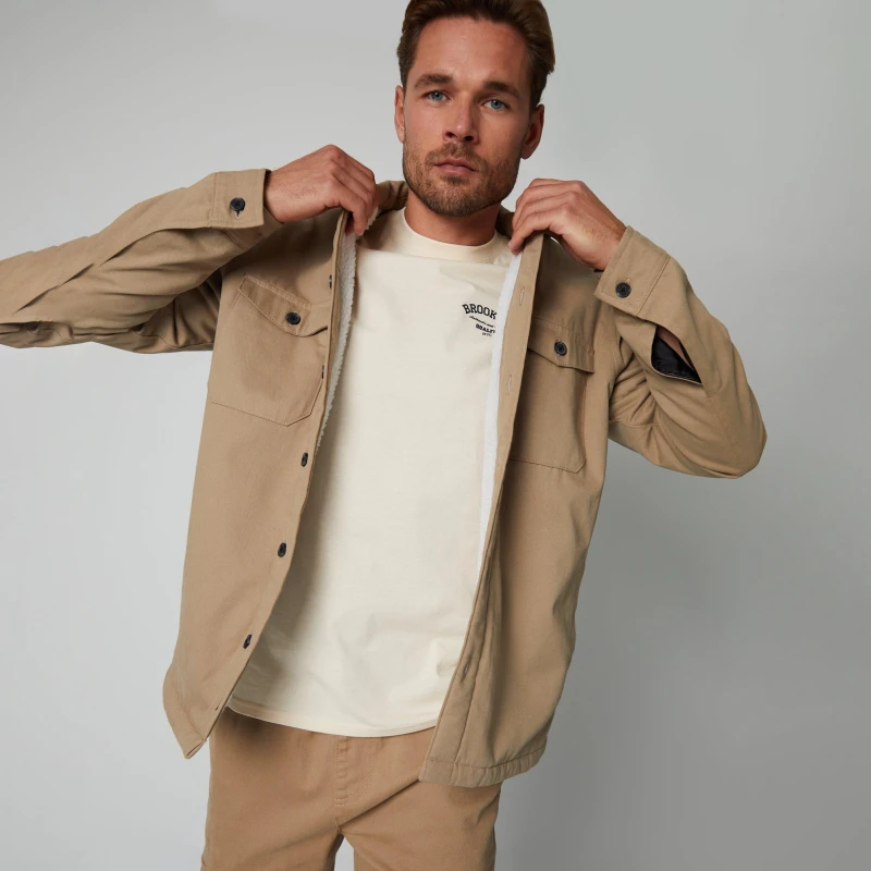 Image of Threadbare Borg Lined Cotton Overshirt - Beige Beige S