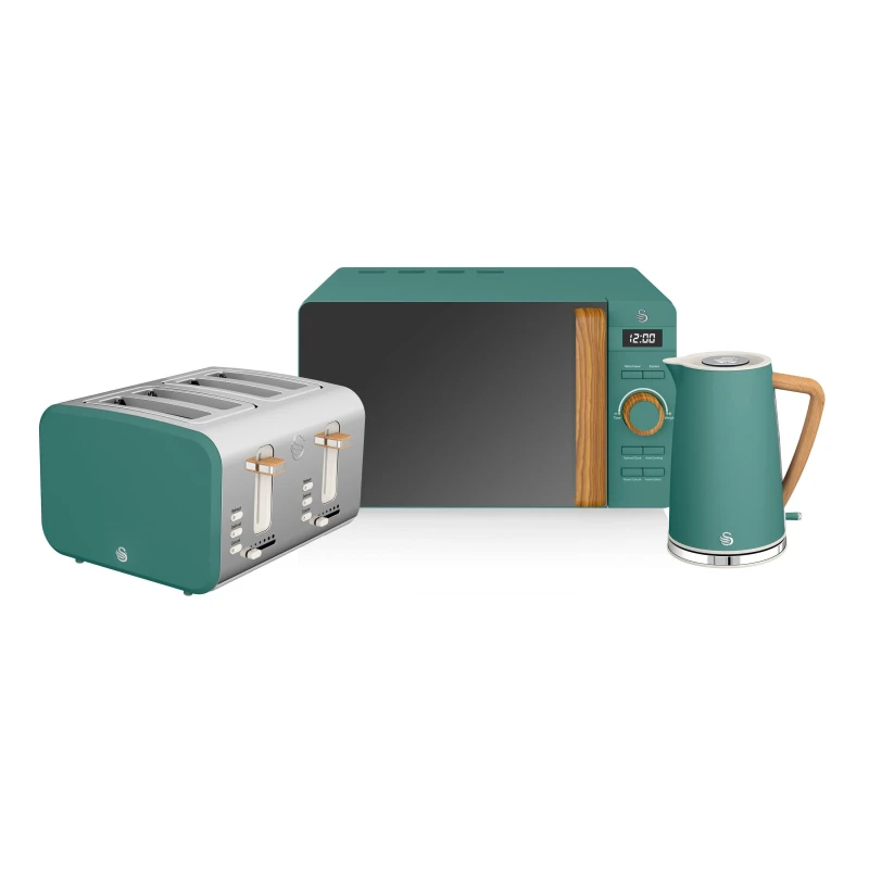 Image of Swan 1.7L Kettle, 4 Slice Toaster & 20L Microwave Triple Pack Green