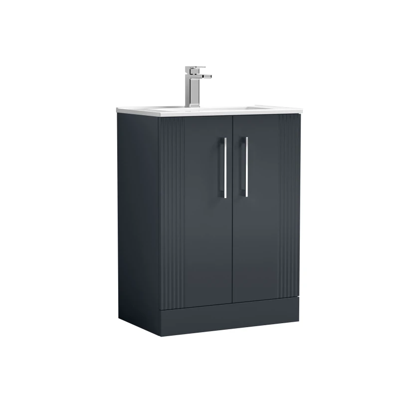 Image of Balterley 2 Door Floor Standing Vanity Unit Minimalist Ceramic Basin 600mm Grey
