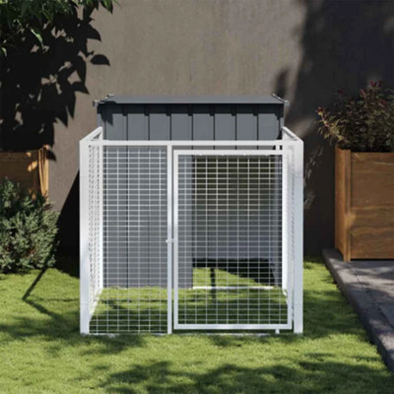 Image of VIDAXL Dog House with Run Anthracite 110x201x110cm Galvanised Steel Vidaxl 8720845903862