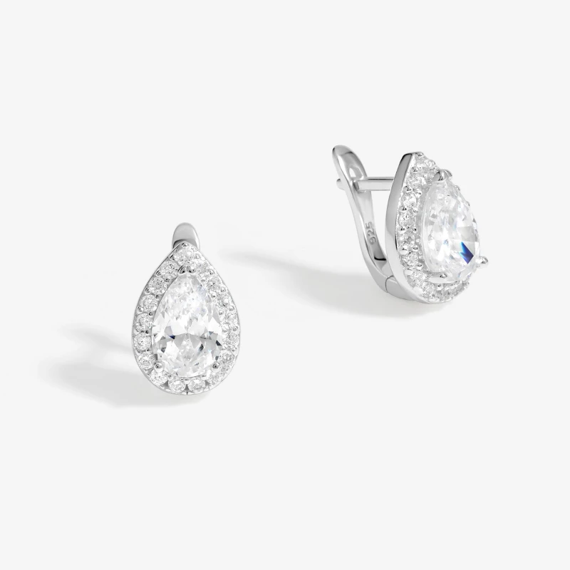 Image of Simply Silver Sterling Silver 925 Cubic Zirconia Peardrop Crystal Halo Drop Earrings Silver