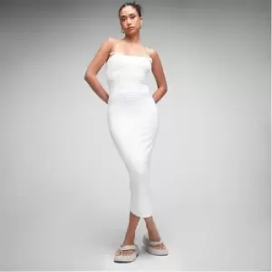 image of Missguided Textured Panel Tie Detail Bodycon Knit Maxi Dress - White